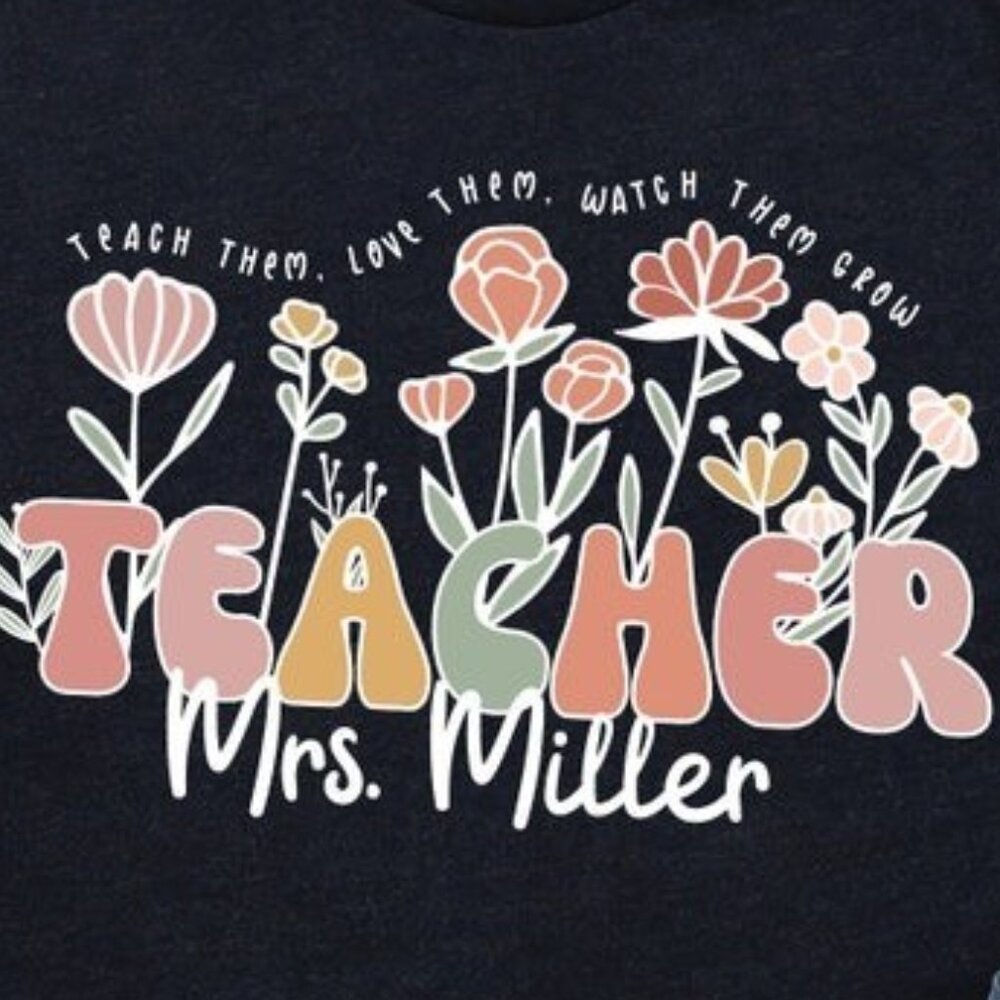 Wildflower Teacher Name Shirt, Custom Teacher T-Shirt, Personalized Teacher Tee View 2